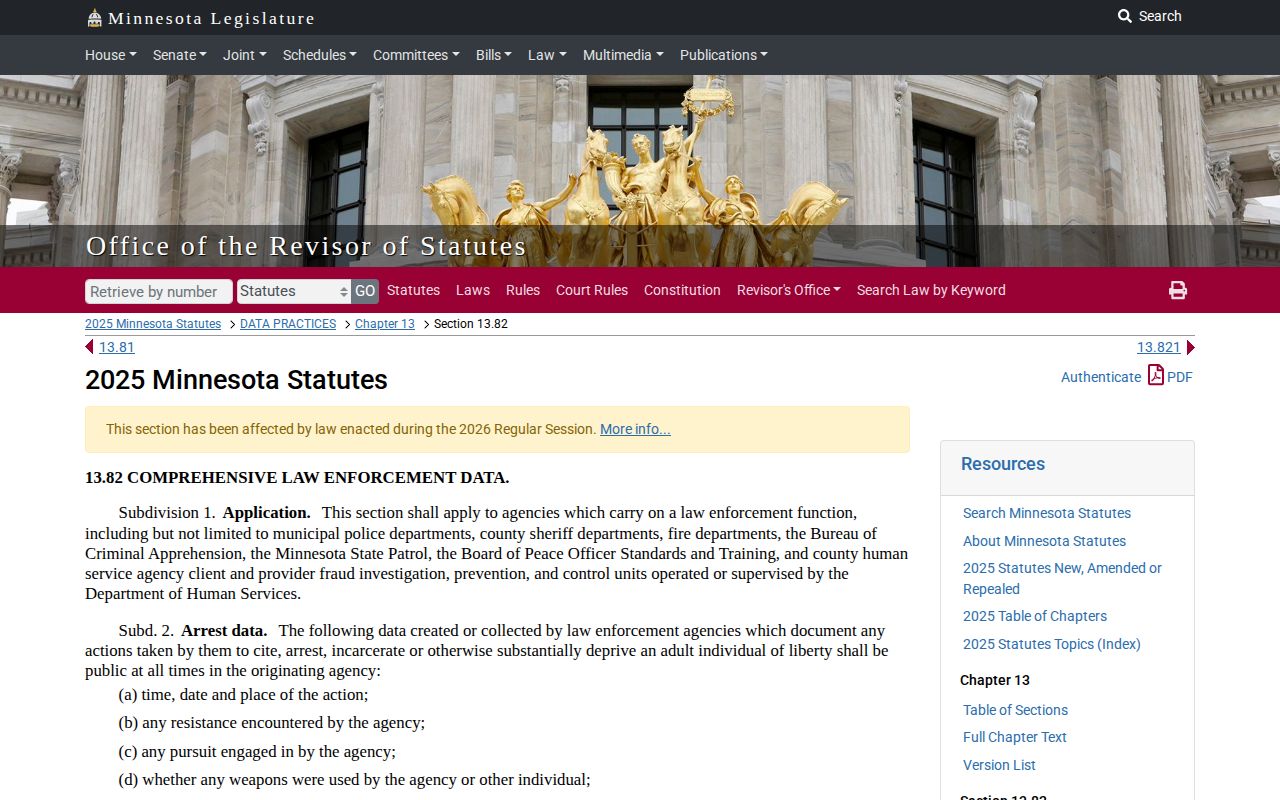 Aitkin County booking-photo records statute on the Minnesota public-data page
